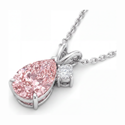 Lab Grown Pink Diamond Necklace 3.5 Carat Pear Bypass Pendant 14K White Gold
