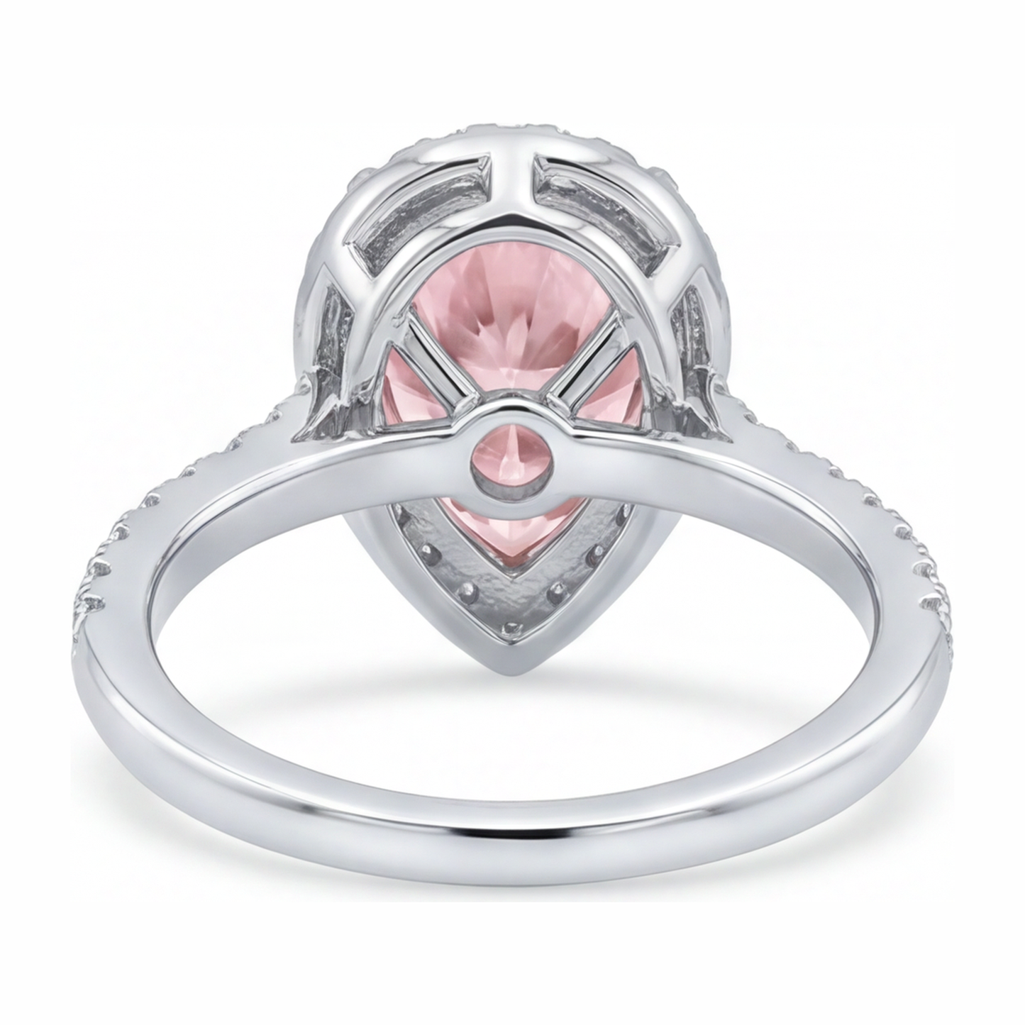 Pink Diamond Engagement Ring 3.5 Carat Lab Grown Pear Halo 14K White Gold