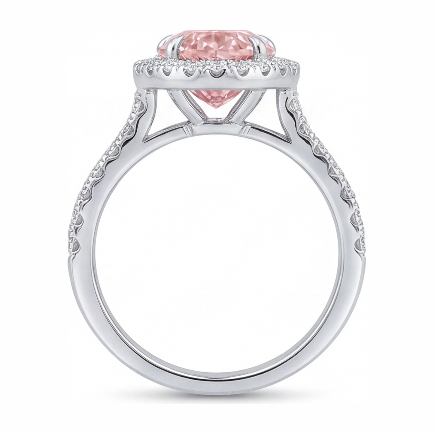 Pink Diamond Engagement Ring 3.5 Carat Lab Grown Pear Halo 14K White Gold