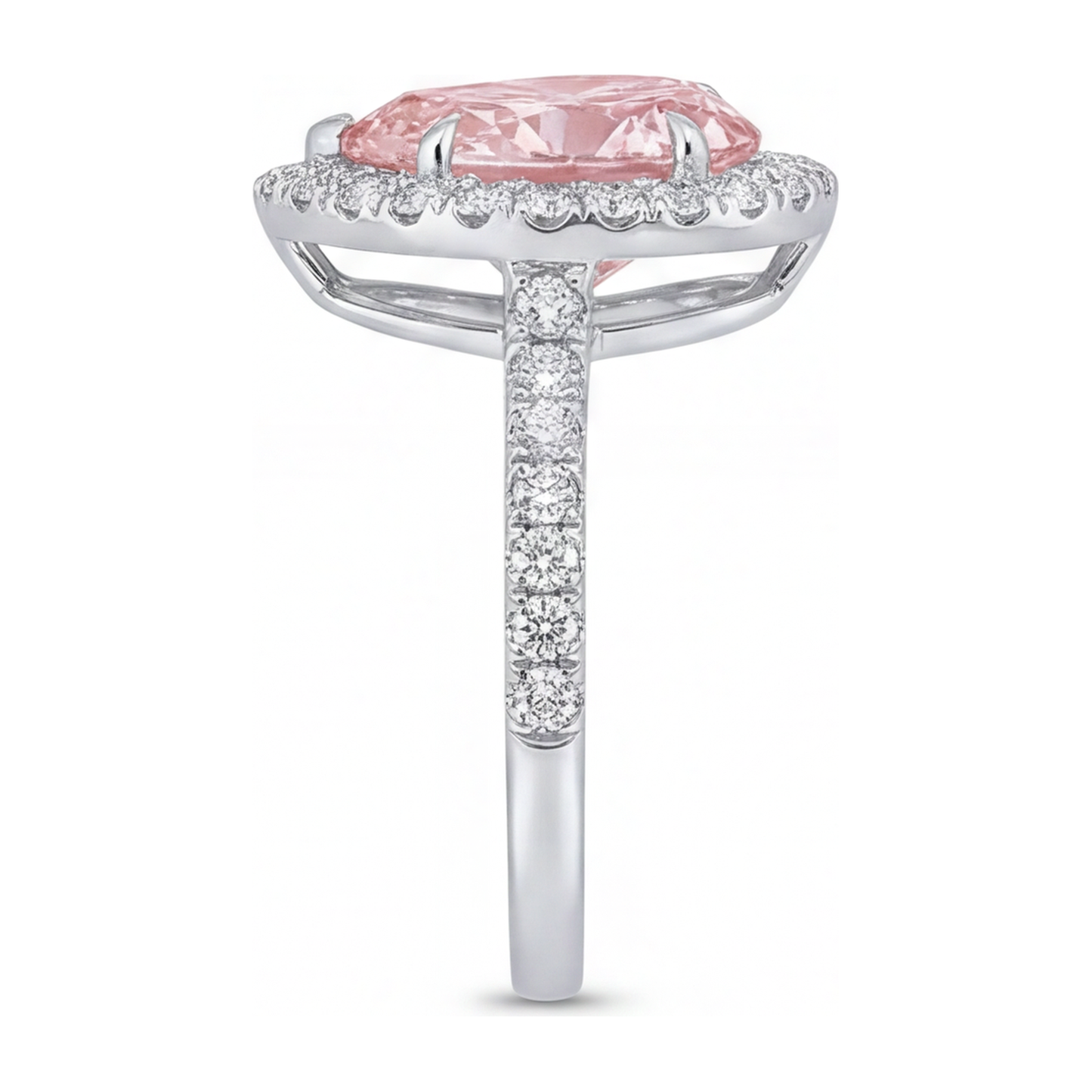 Pink Diamond Engagement Ring 3.5 Carat Lab Grown Pear Halo 14K White Gold