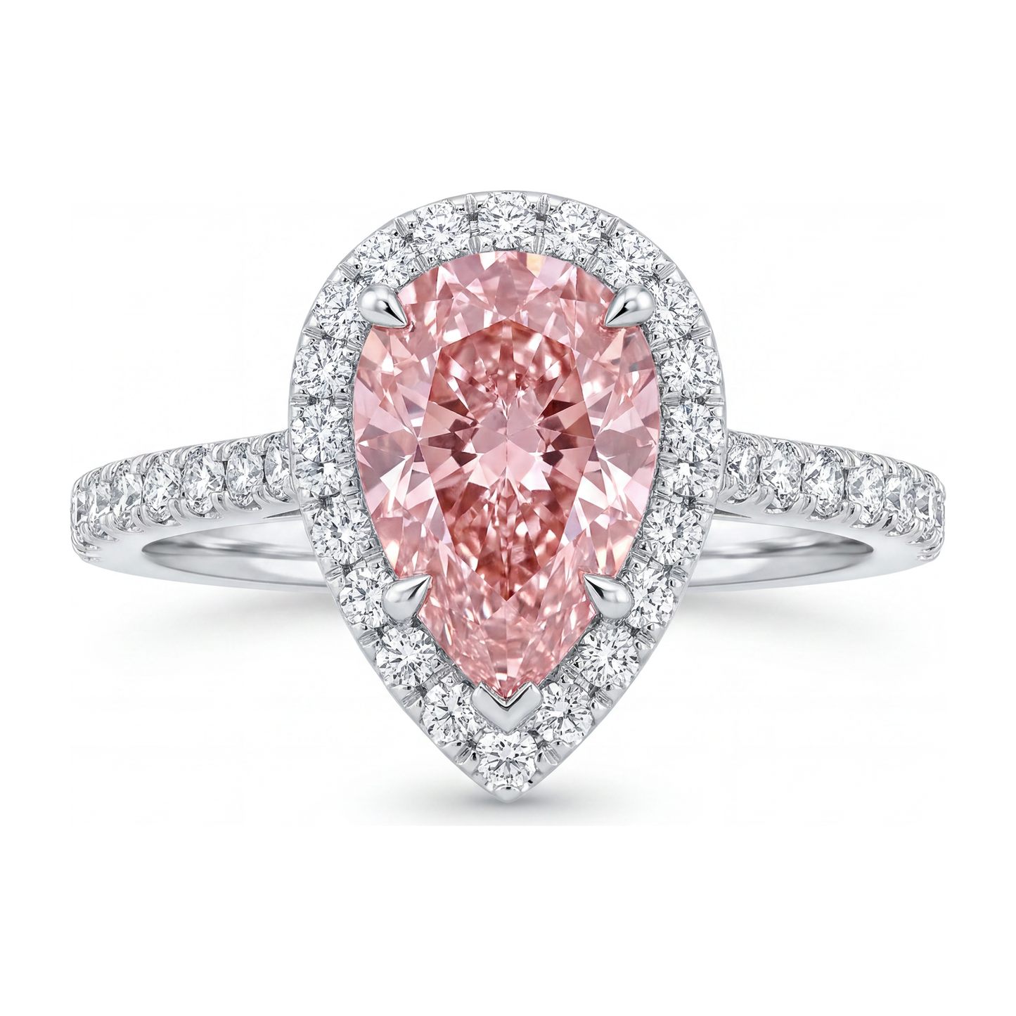 Pink Diamond Engagement Ring 3.5 Carat Lab Grown Pear Halo 14K White Gold