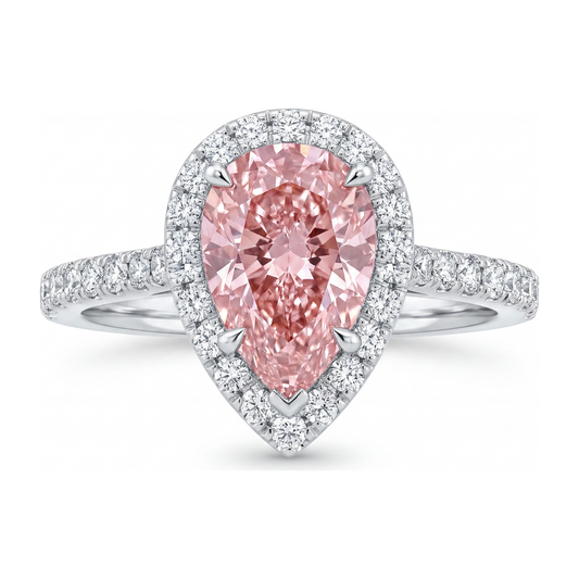 Pink Diamond Engagement Ring 3.5 Carat Lab Grown Pear Halo 14K White Gold