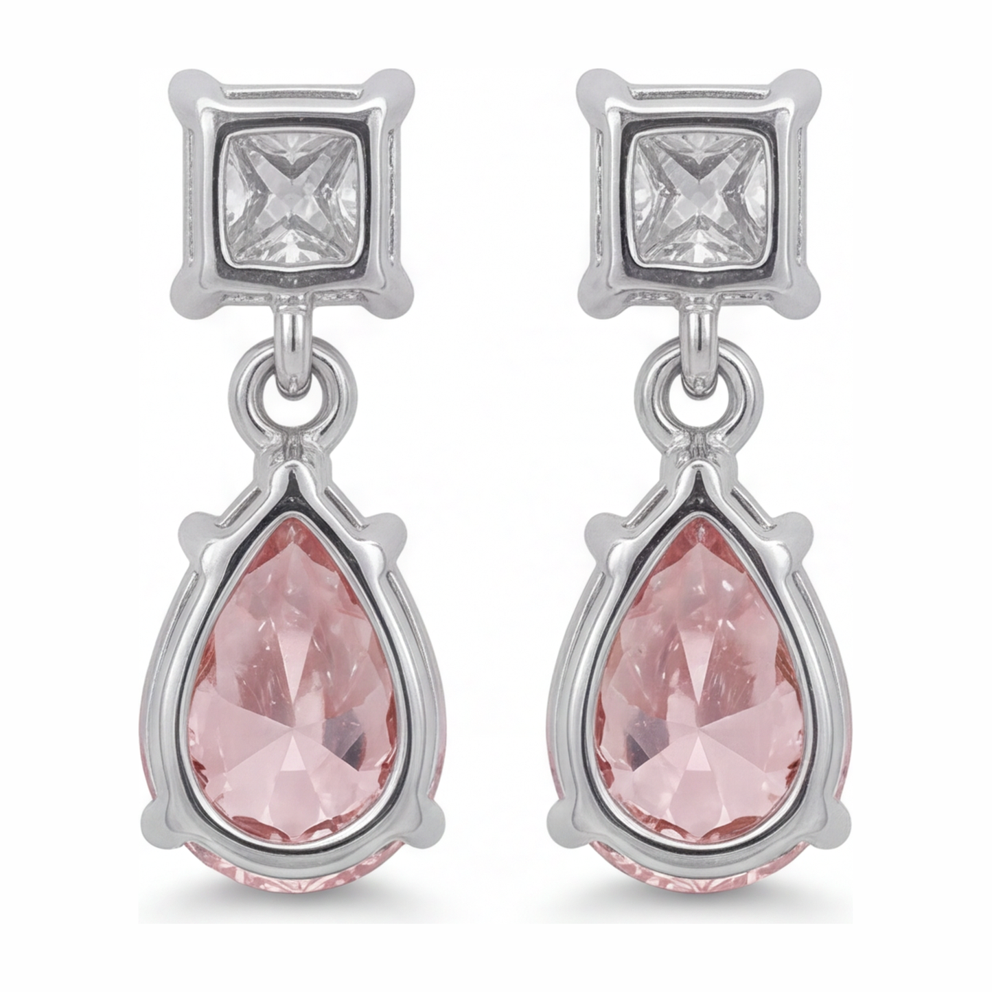 Pink Diamond Earrings 3.5 Carat Lab Grown Pear Solitaire 14K White Gold