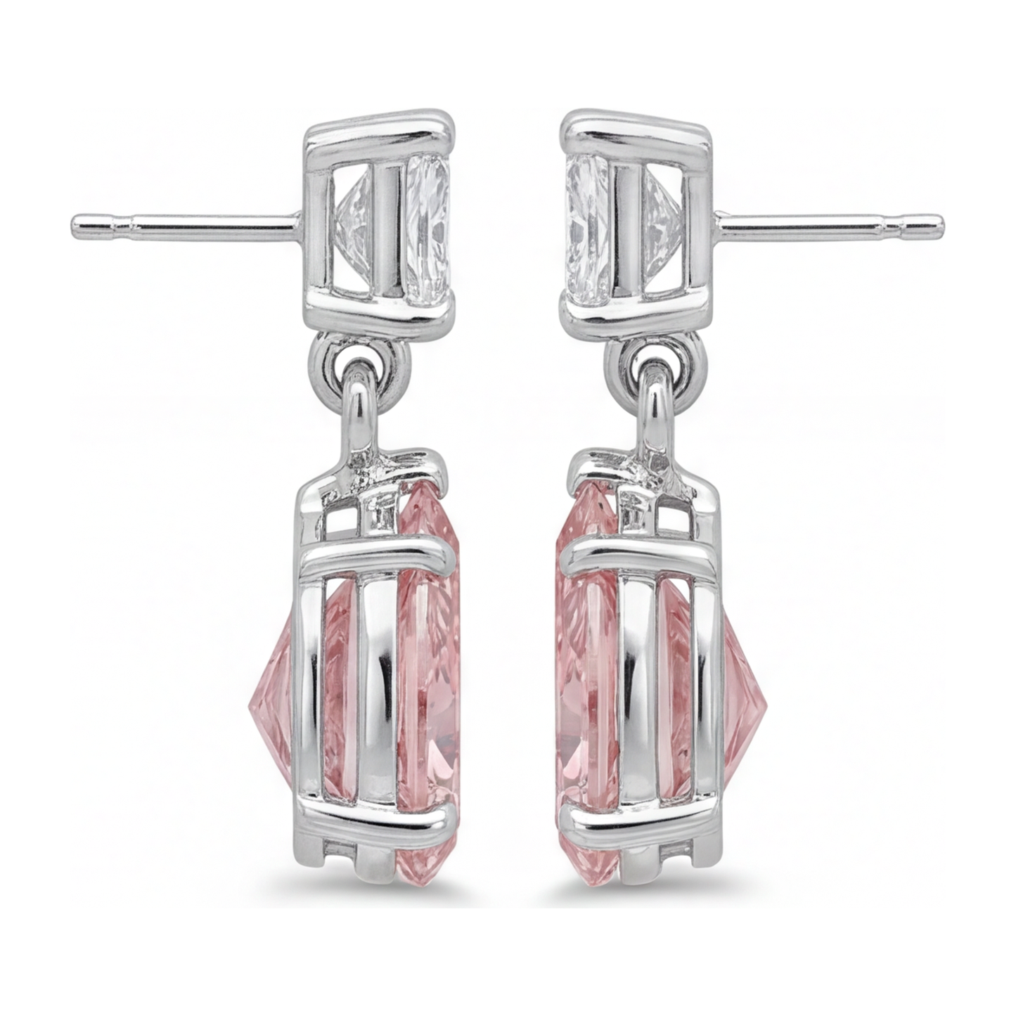 Pink Diamond Earrings 3.5 Carat Lab Grown Pear Solitaire 14K White Gold