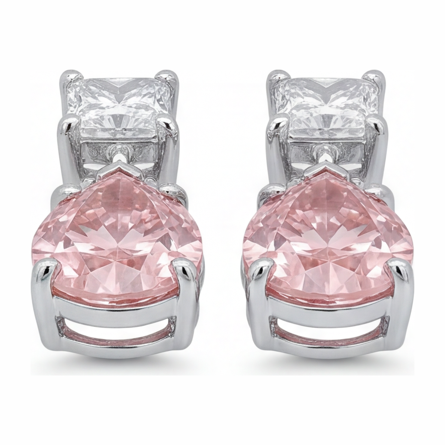 Pink Diamond Earrings 3.5 Carat Lab Grown Pear Solitaire 14K White Gold