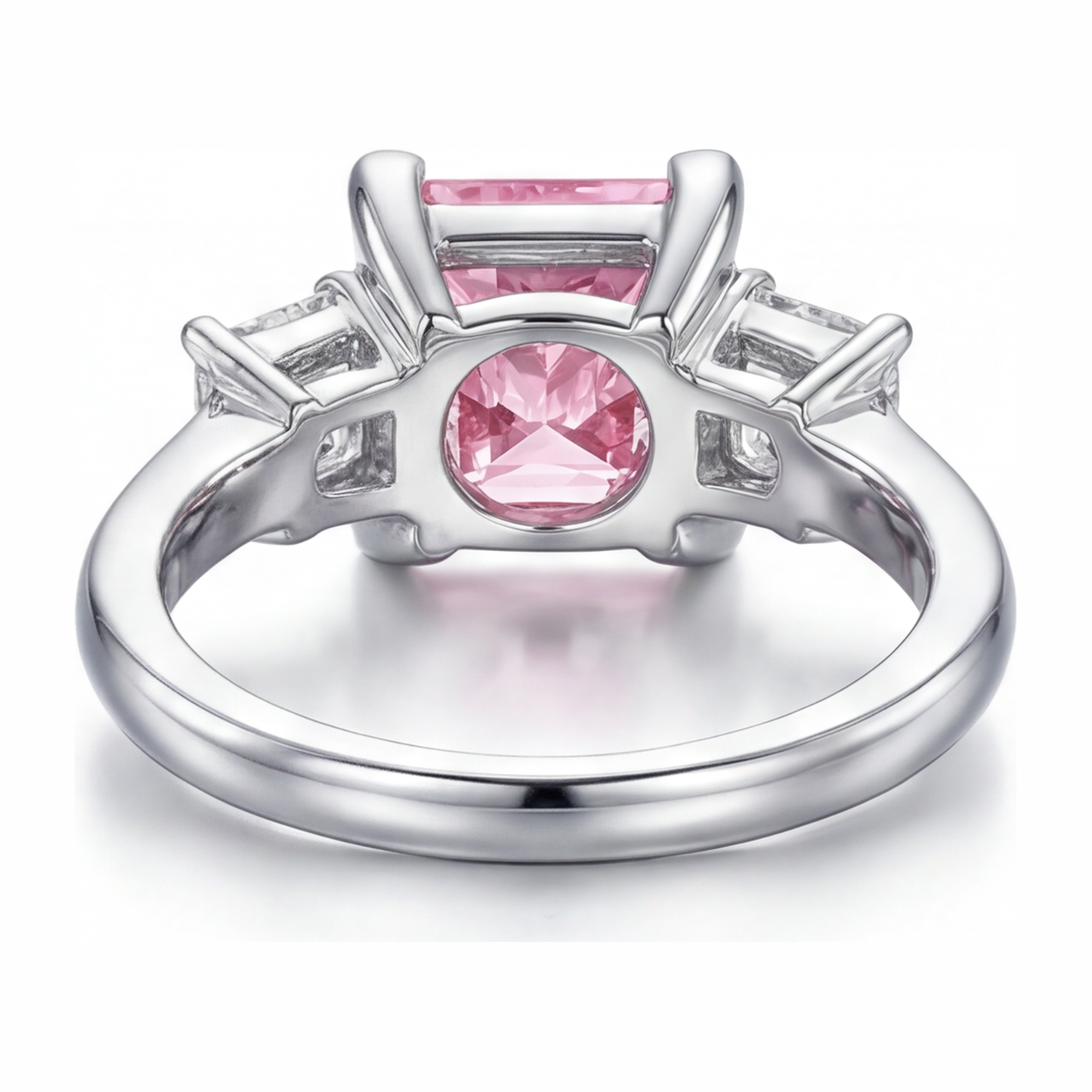 Pink Diamond Ring 3.5 Carat Lab Grown Princess Three Stone 14K White Gold