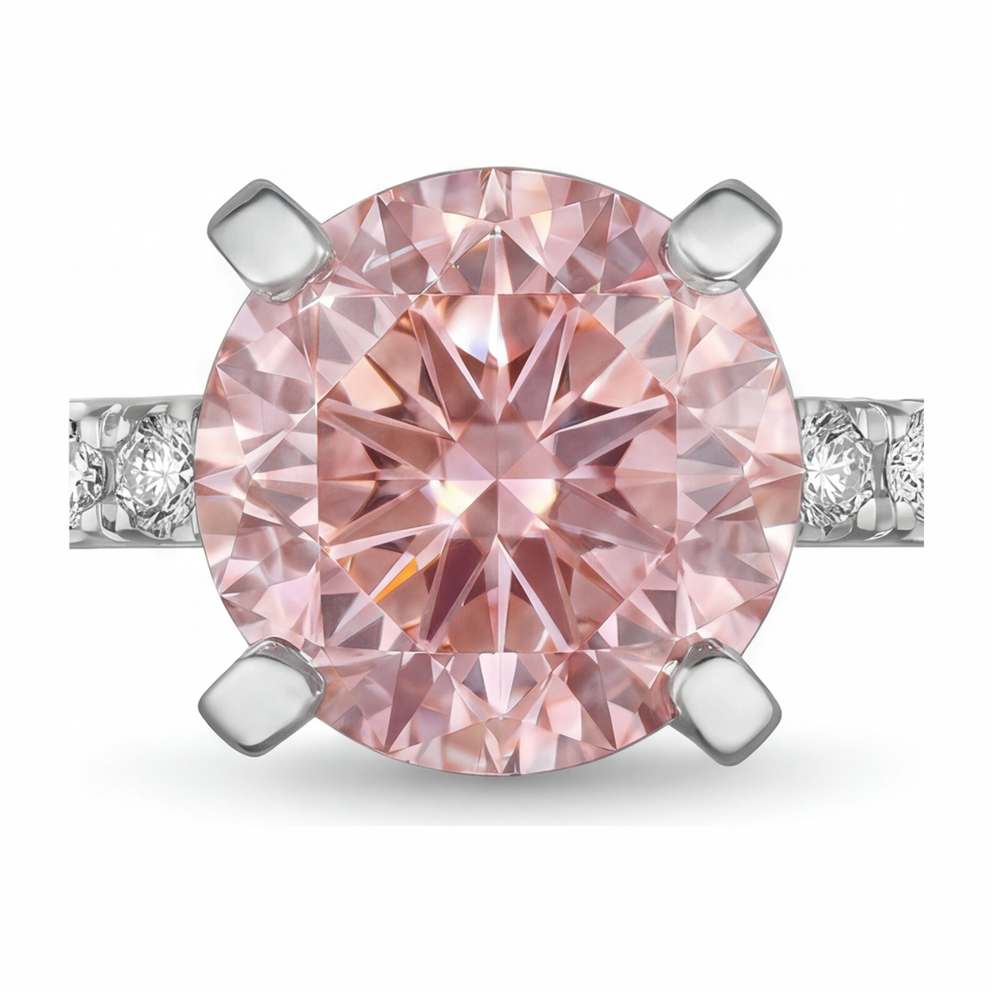 Pink Diamond Ring 3.5 Carat Lab Grown Round Pave 14K White Gold