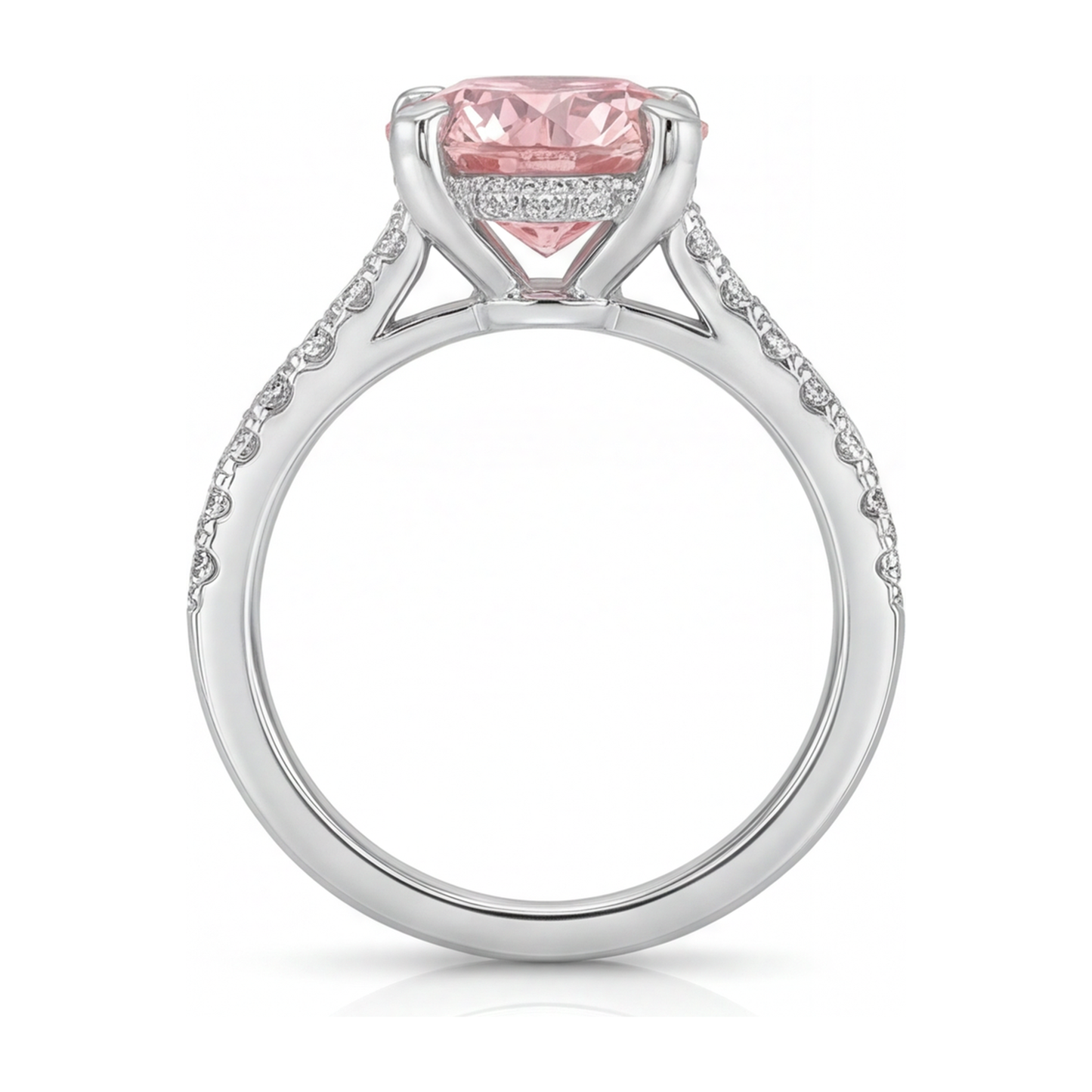 Pink Diamond Ring 3.5 Carat Lab Grown Round Pave 14K White Gold