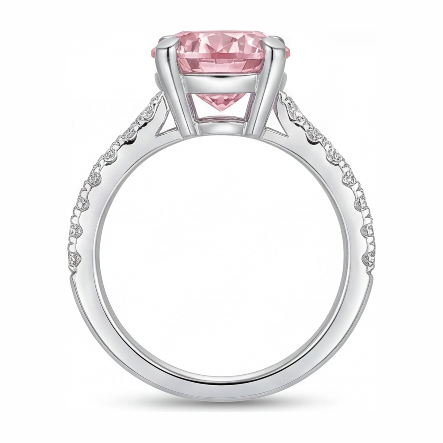 Pink Diamond Engagement Ring 3.5 Carat Lab Grown Round Pave Cathedral 14K White Gold