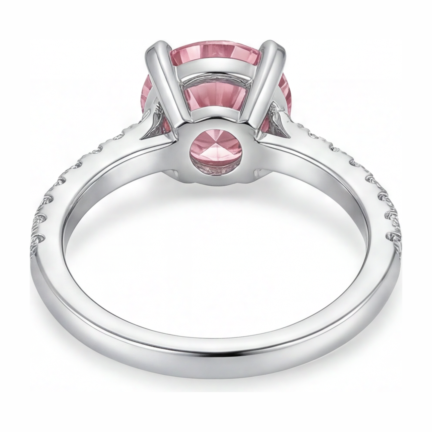 Pink Diamond Engagement Ring 3.5 Carat Lab Grown Round Pave Cathedral 14K White Gold