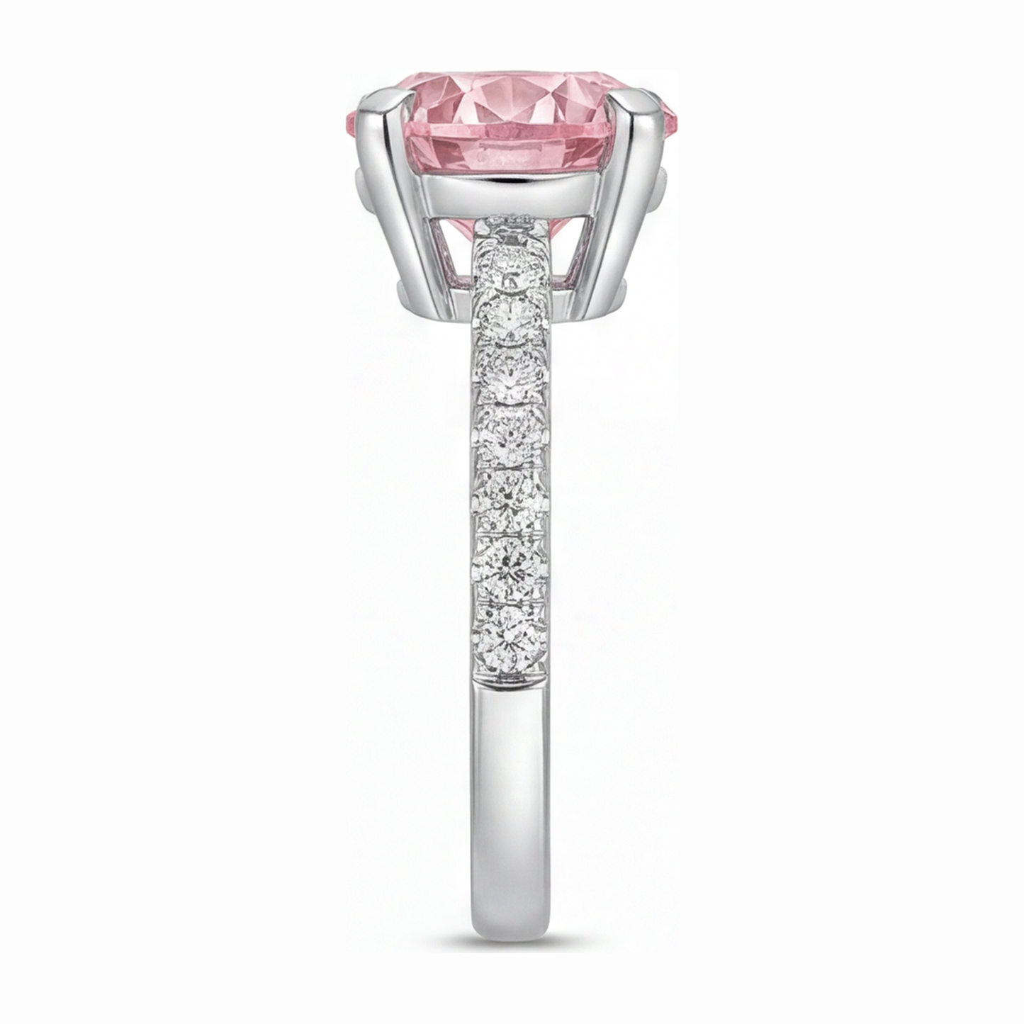 Pink Diamond Engagement Ring 3.5 Carat Lab Grown Round Pave Cathedral 14K White Gold