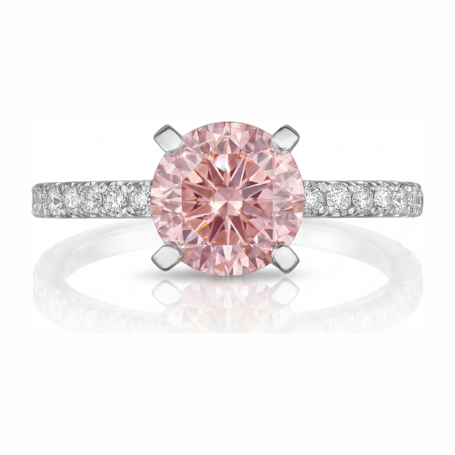 Pink Diamond Ring 3.5 Carat Lab Grown Round Pave 14K White Gold
