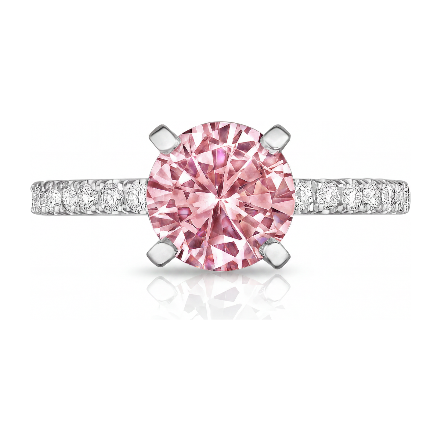 Pink Diamond Engagement Ring 3.5 Carat Lab Grown Round Pave Cathedral 14K White Gold