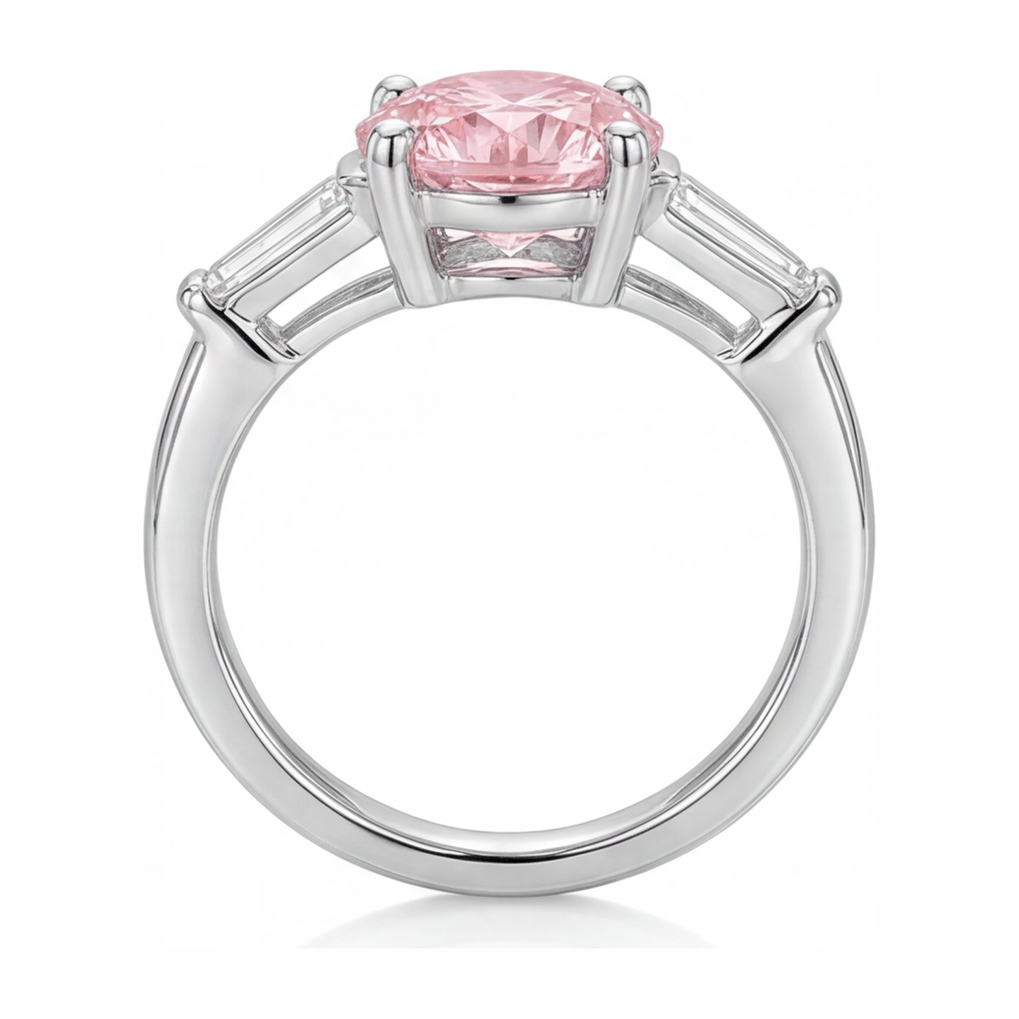 Pink Diamond Ring 3.5 Carat Lab Grown Round Three Stone 14K White Gold