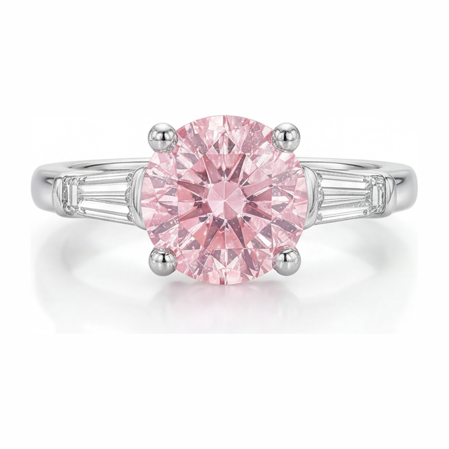 Pink Diamond Ring 3.5 Carat Lab Grown Round Three Stone 14K White Gold
