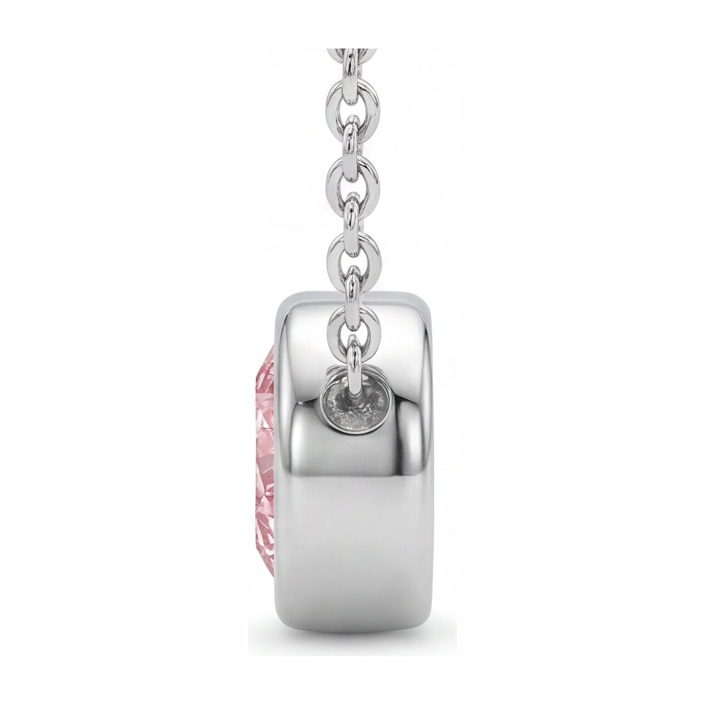 Pink Diamond Necklace 3.5 Carat Lab Grown Round Bezel Pendant 14K White Gold