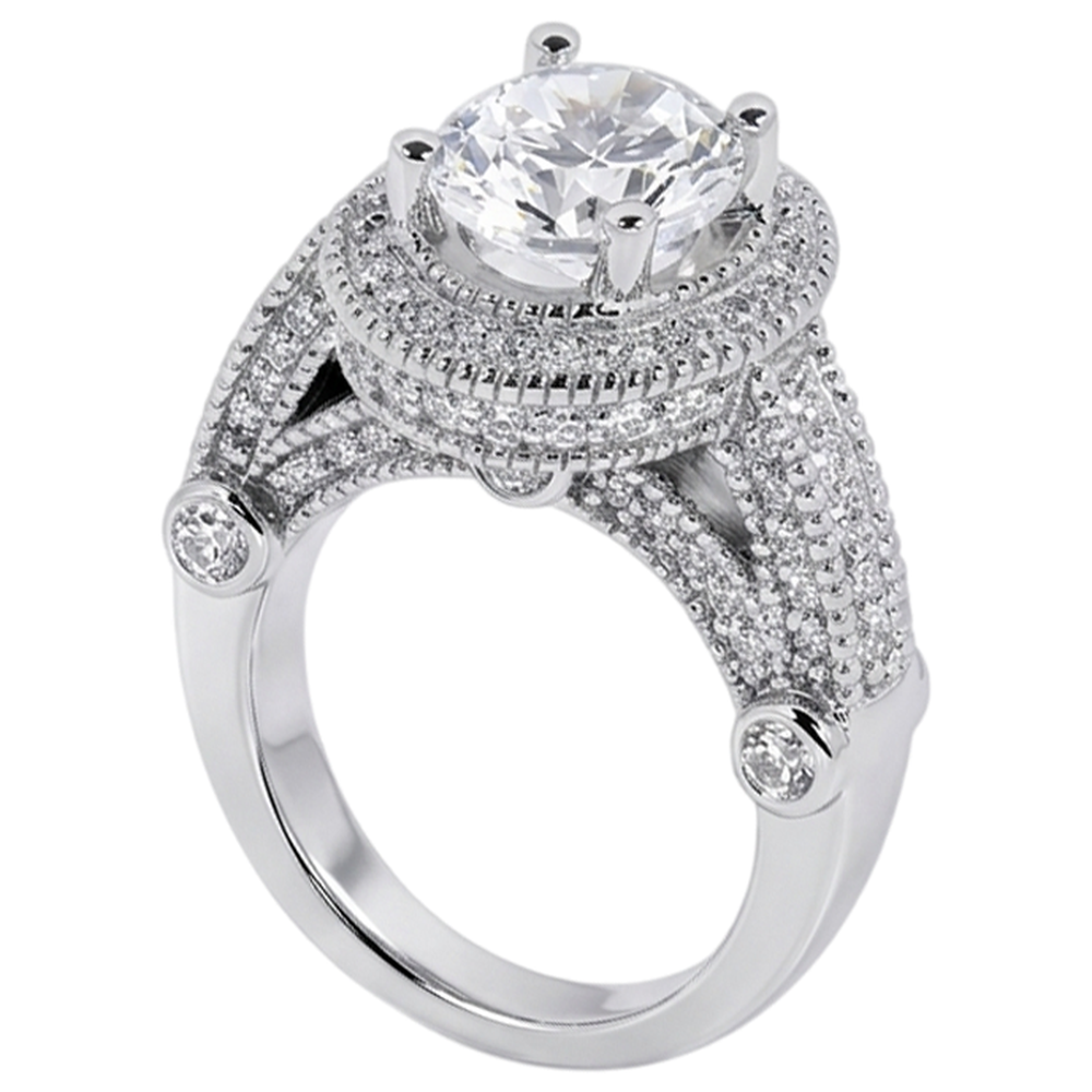 3.50 Carat Genuine Natural Earth Mined Diamond ( Not Lab Grown )  Engagement Ring Luxurious Antique White Gold 14K
