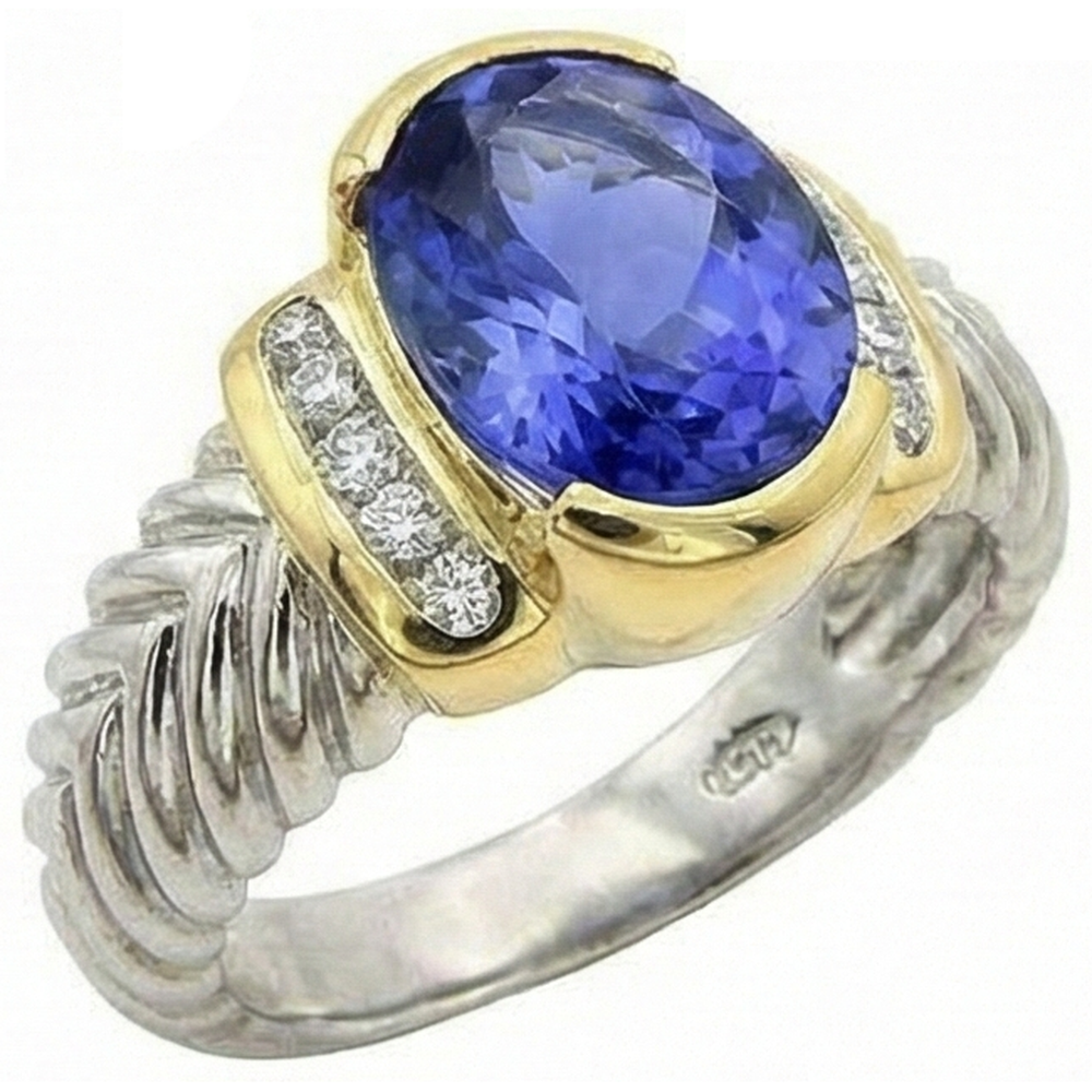 natural round tanzanite 3.50ct ring close up detail