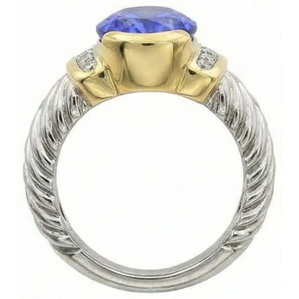 natural round tanzanite 3.50ct ring on white background