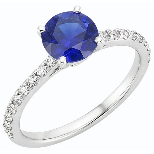 natural round sapphire 3.50ct ring front view