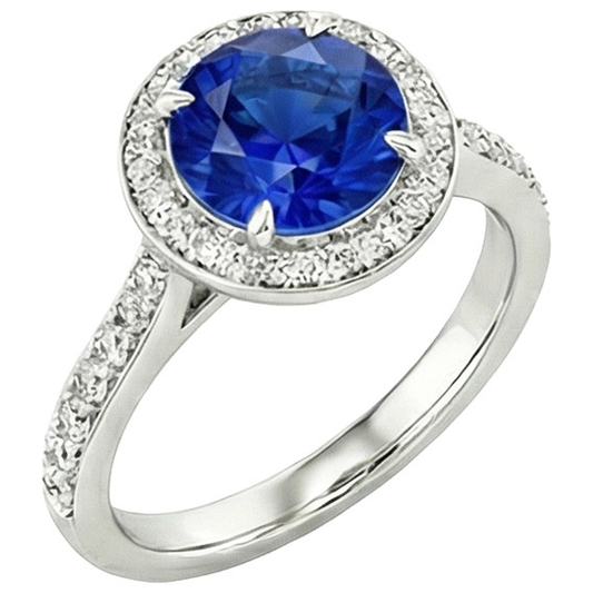 3.50 Carats Ceylon Sapphire And Natural Earth Mined Diamond ( Not Lab Grown ) s Ring White Gold 14K