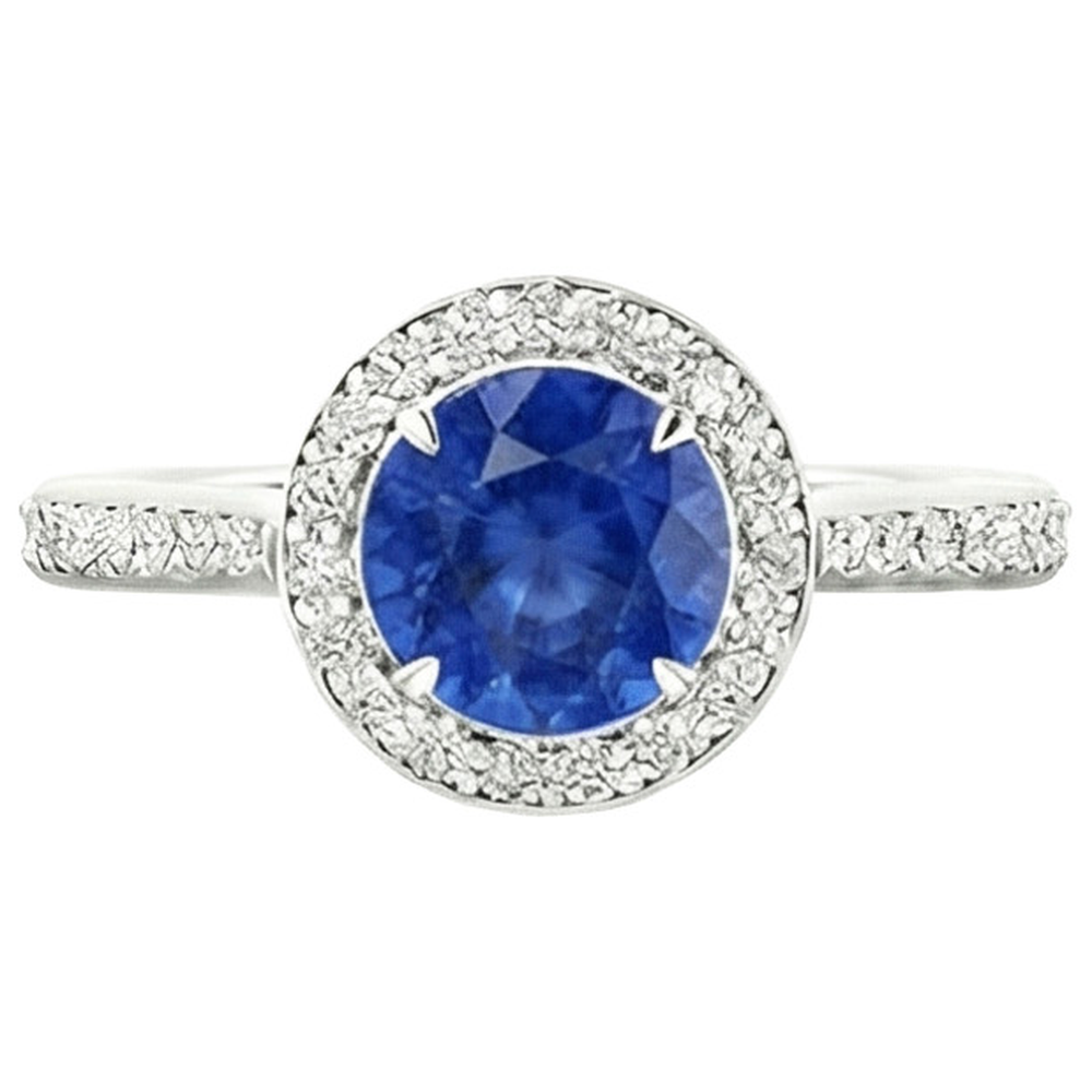 3.50 Carats Ceylon Sapphire And Natural Earth Mined Diamond ( Not Lab Grown ) s Ring White Gold 14K