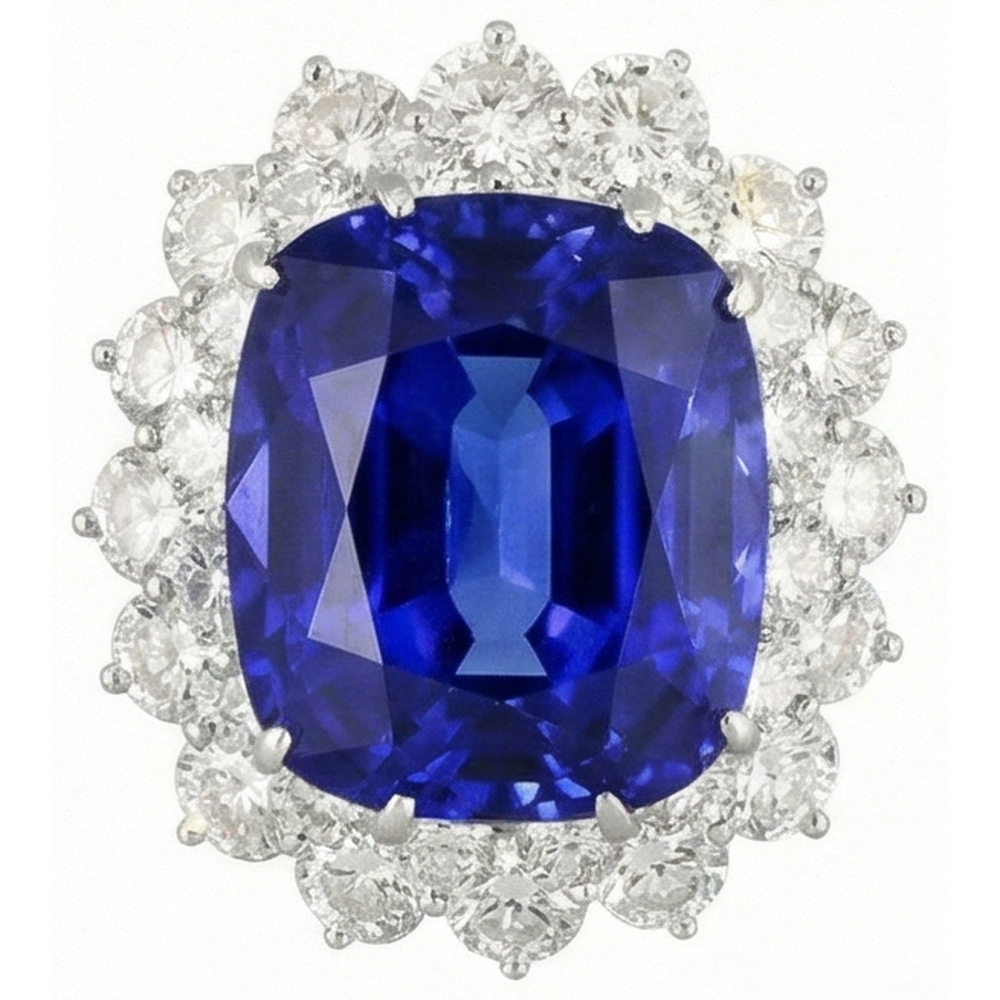 3.50 Carats Cushion Tanzanite & Natural Earth Mined Diamond ( Not Lab Grown ) Ring White Gold 14K