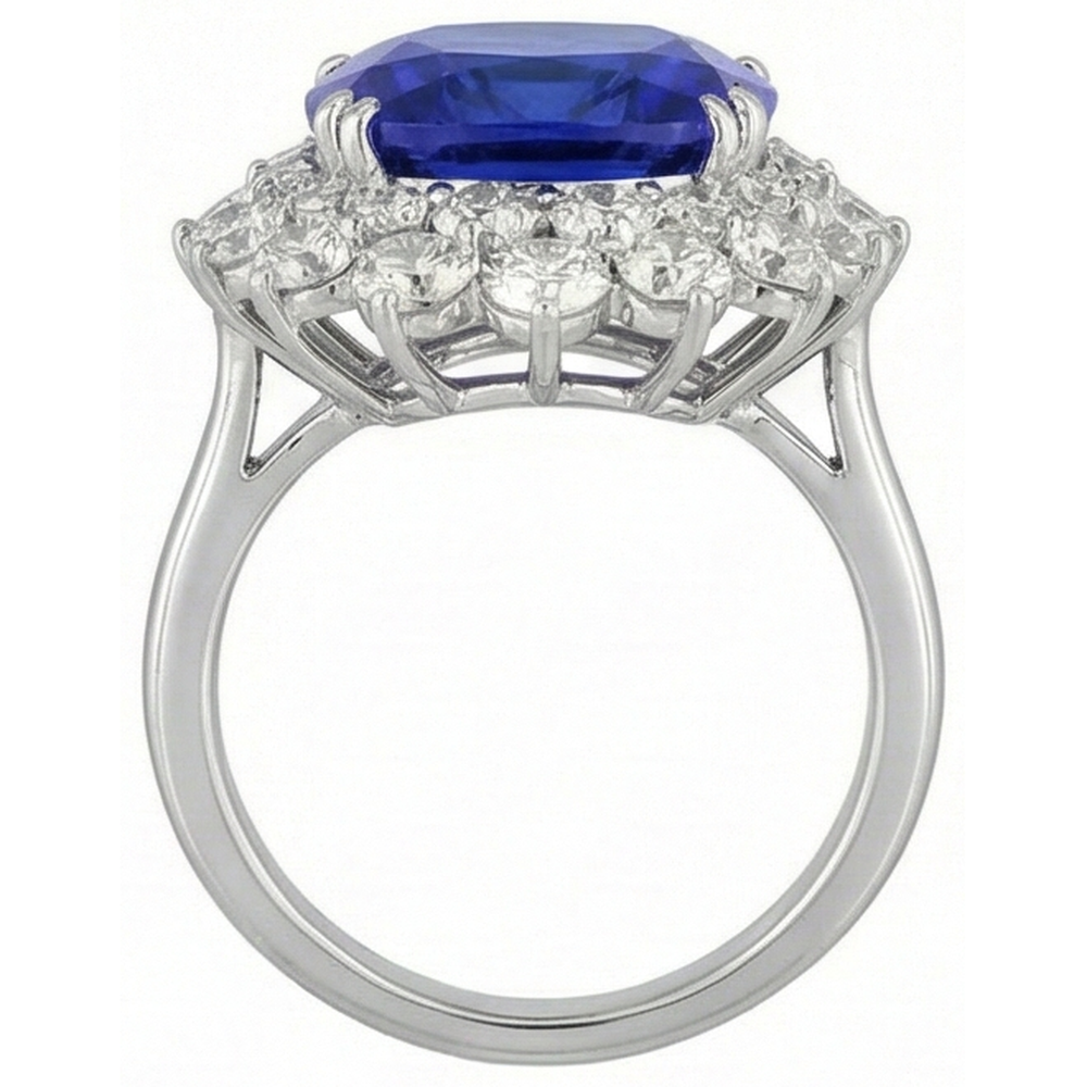 3.50 Carats Cushion Tanzanite & Natural Earth Mined Diamond ( Not Lab Grown ) Ring White Gold 14K