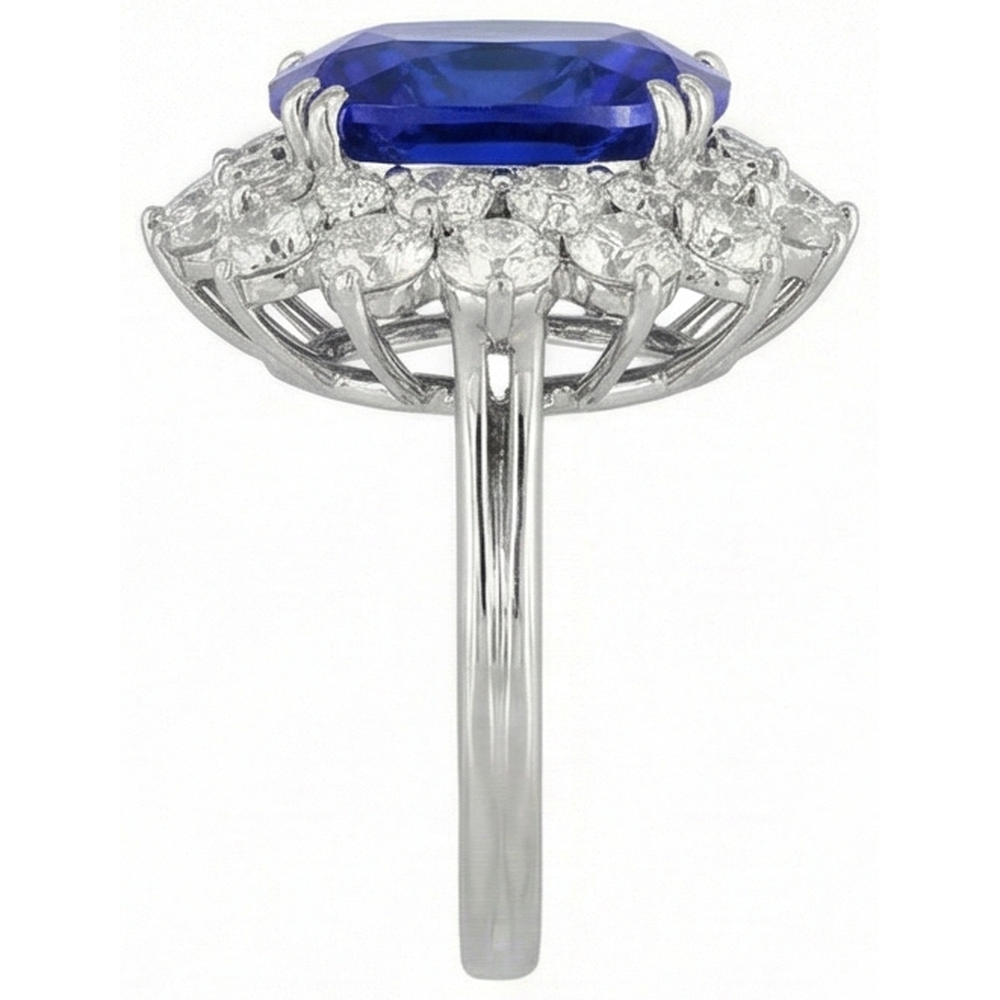 3.50 Carats Cushion Tanzanite & Natural Earth Mined Diamond ( Not Lab Grown ) Ring White Gold 14K