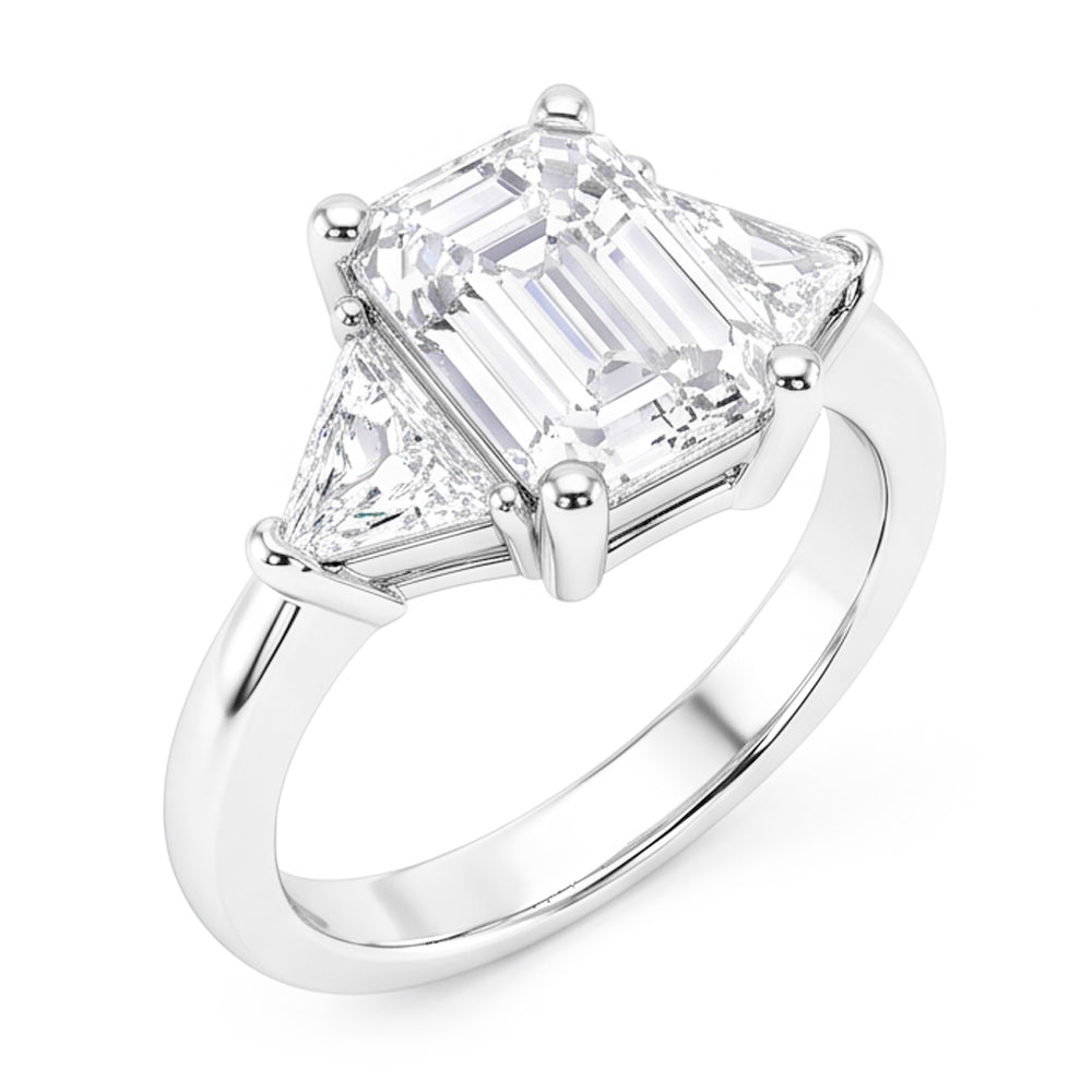 3.50 Carats Emerald & Trillion Cut Natural Earth Mined Diamond ( Not Lab Grown ) Wedding Ring Three Stone