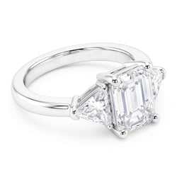 3.50 Carats Emerald & Trillion Cut Natural Earth Mined Diamond ( Not Lab Grown ) Wedding Ring Three Stone