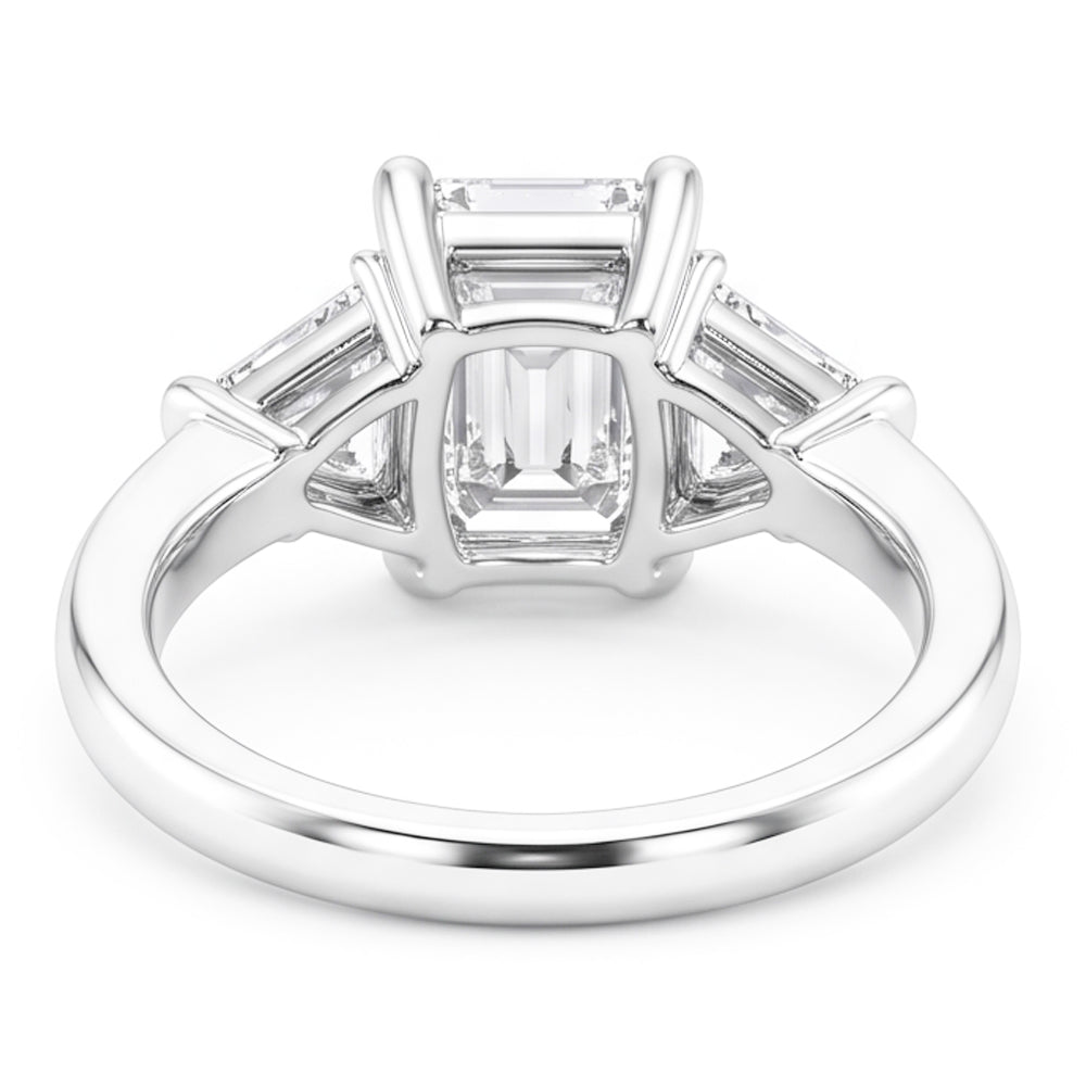 3.50 Carats Emerald & Trillion Cut Natural Earth Mined Diamond ( Not Lab Grown ) Wedding Ring Three Stone