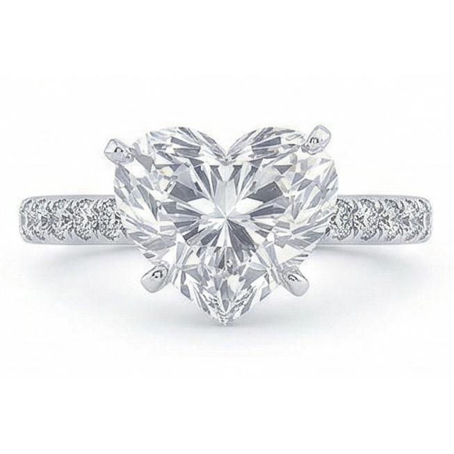 3.50 Carats Heart & Round Real Natural Earth Mined Diamond ( Not Lab Grown ) Wedding Ring Jewelry New