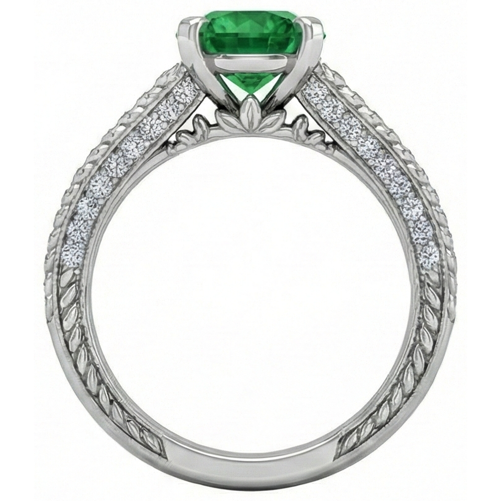 natural round emerald 3.50ct ring profile view