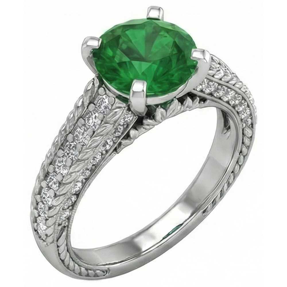natural round emerald 3.50ct ring side angle