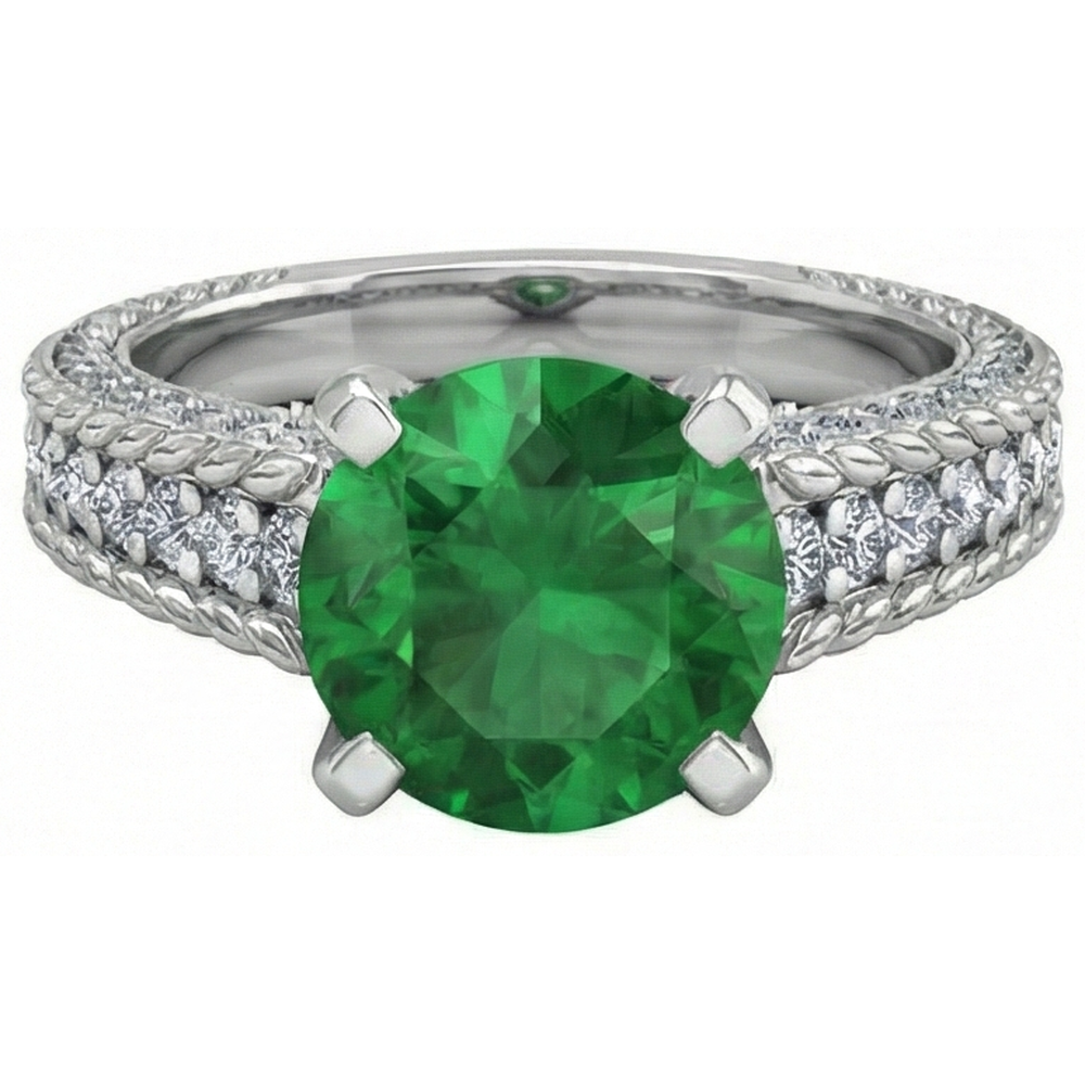 natural round emerald 3.50ct ring close up detail