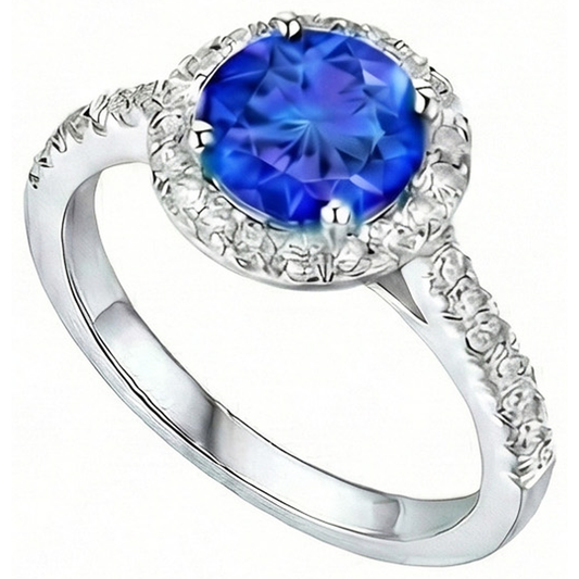 3.50 Carats Round Sri Lanka Sapphire Natural Earth Mined Diamond ( Not Lab Grown ) Ring Jewelry