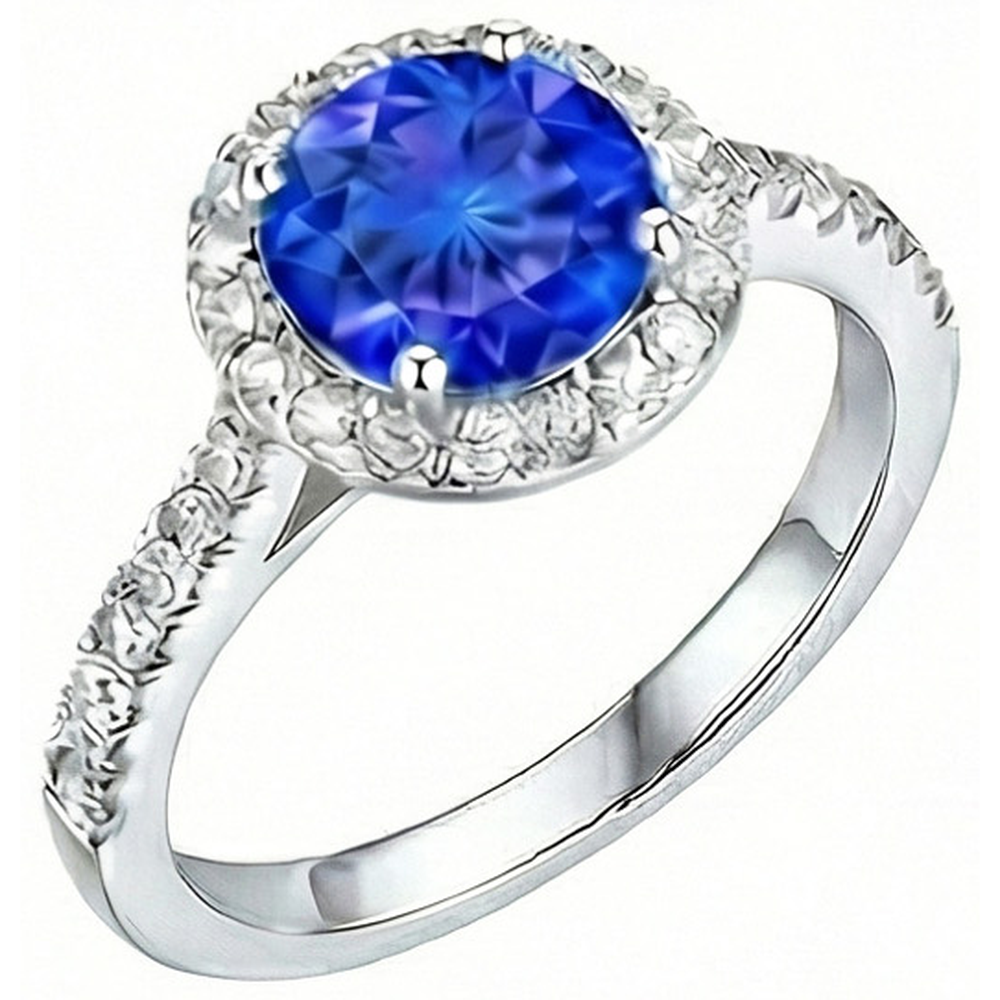 3.50 Carats Round Sri Lanka Sapphire Natural Earth Mined Diamond ( Not Lab Grown ) Ring Jewelry