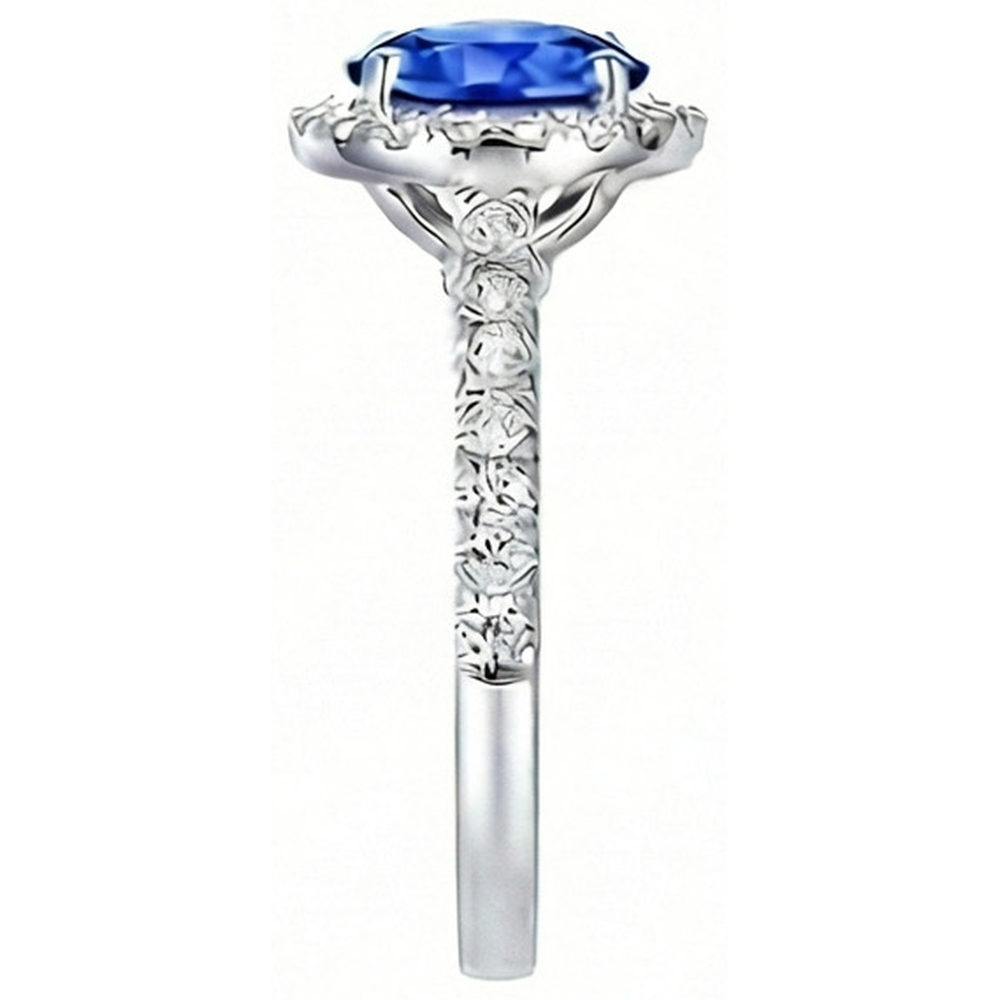 3.50 Carats Round Sri Lanka Sapphire Natural Earth Mined Diamond ( Not Lab Grown ) Ring Jewelry