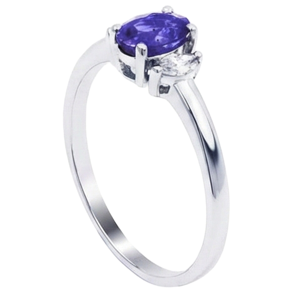 3.50 Carats Three Stone Tanzanite With Natural Earth Mined Diamond ( Not Lab Grown )s Ring White Gold 14K