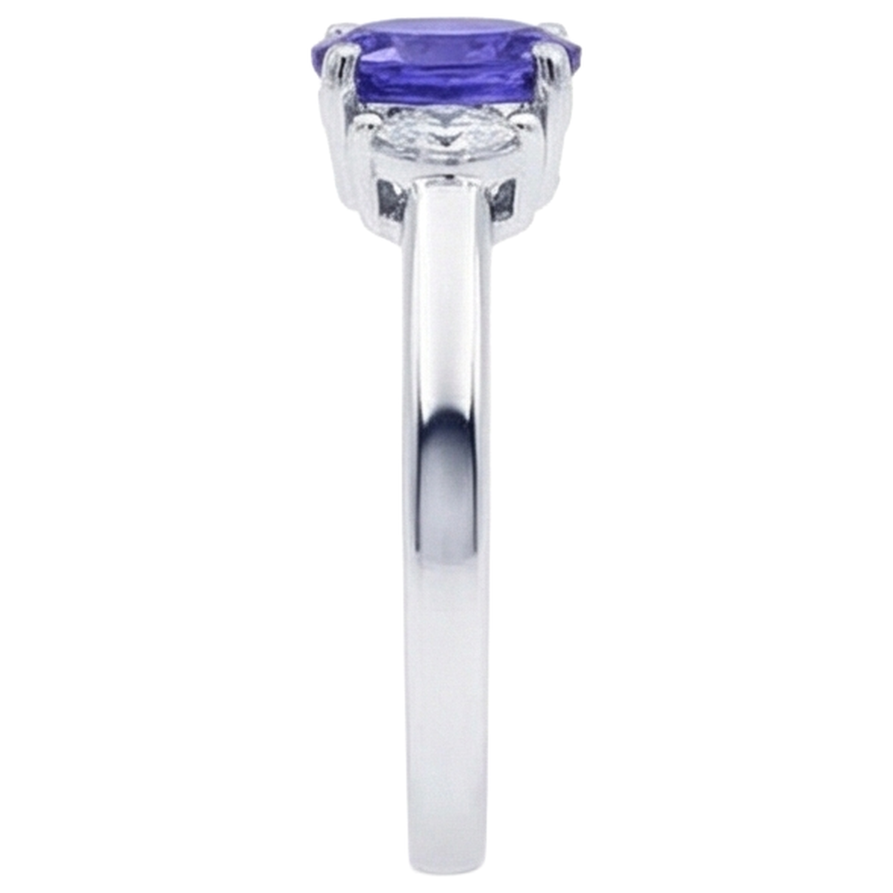 3.50 Carats Three Stone Tanzanite With Natural Earth Mined Diamond ( Not Lab Grown )s Ring White Gold 14K