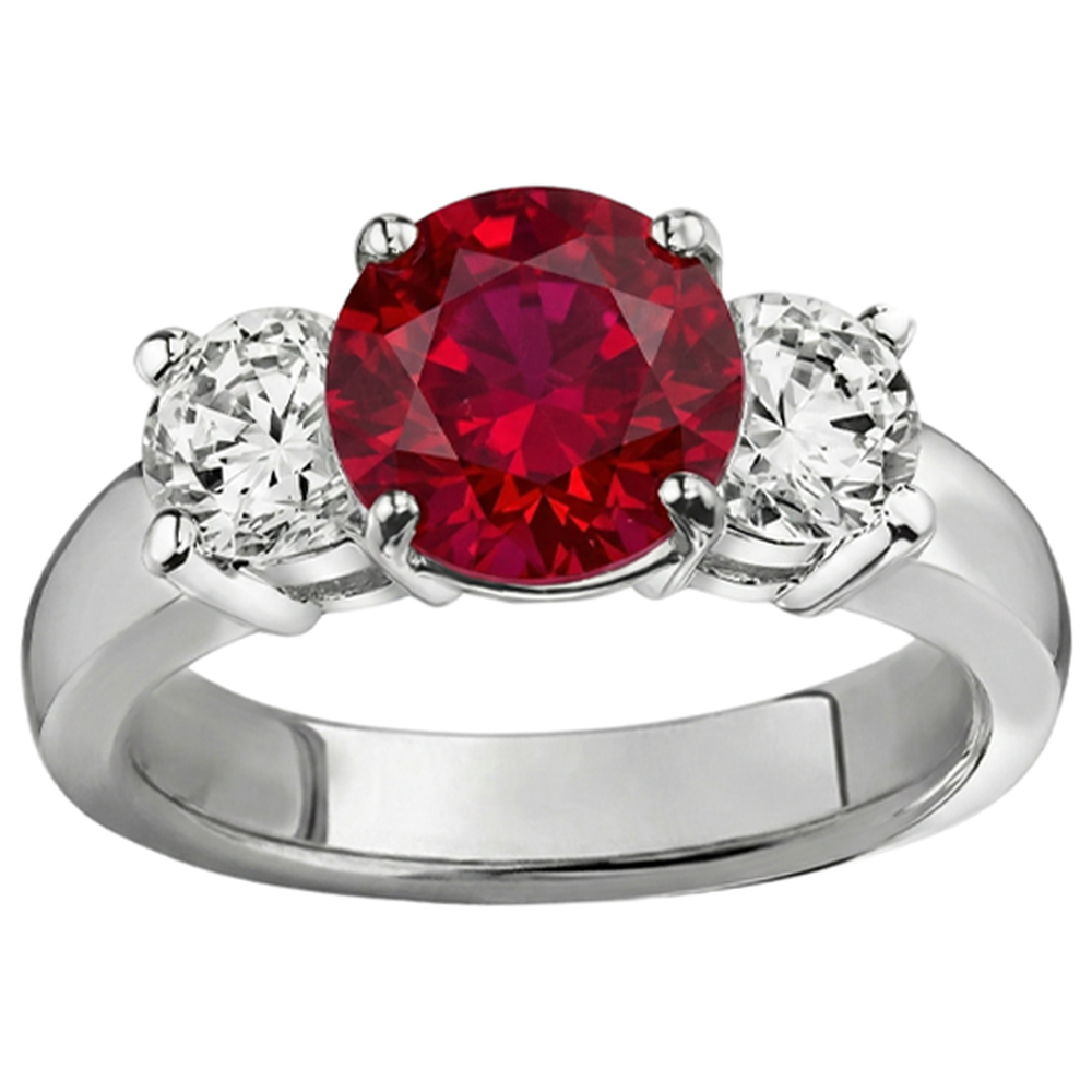 3.50 Ct. 3 Stone Ruby And Natural Earth Mined Diamond ( Not Lab Grown ) s Ring White Gold Prong Set