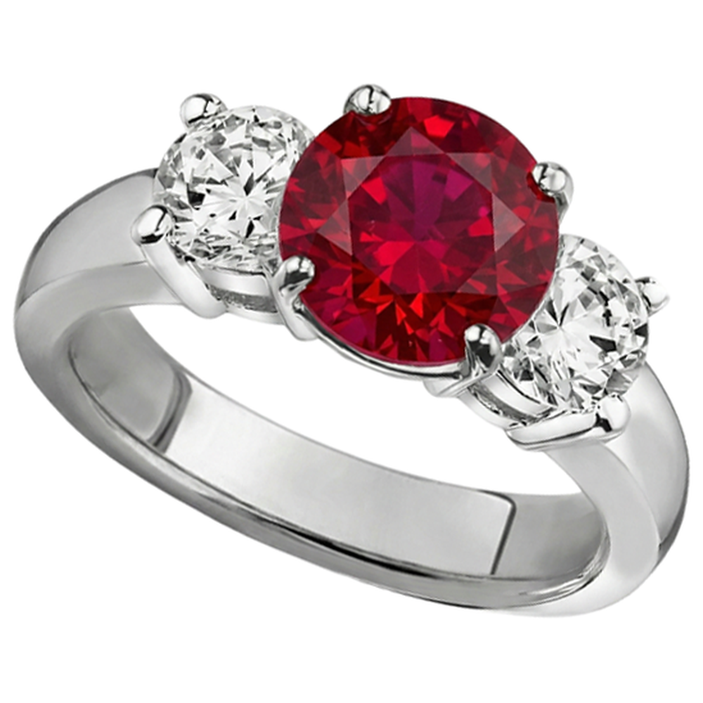 3.50 Ct. 3 Stone Ruby And Natural Earth Mined Diamond ( Not Lab Grown ) s Ring White Gold Prong Set
