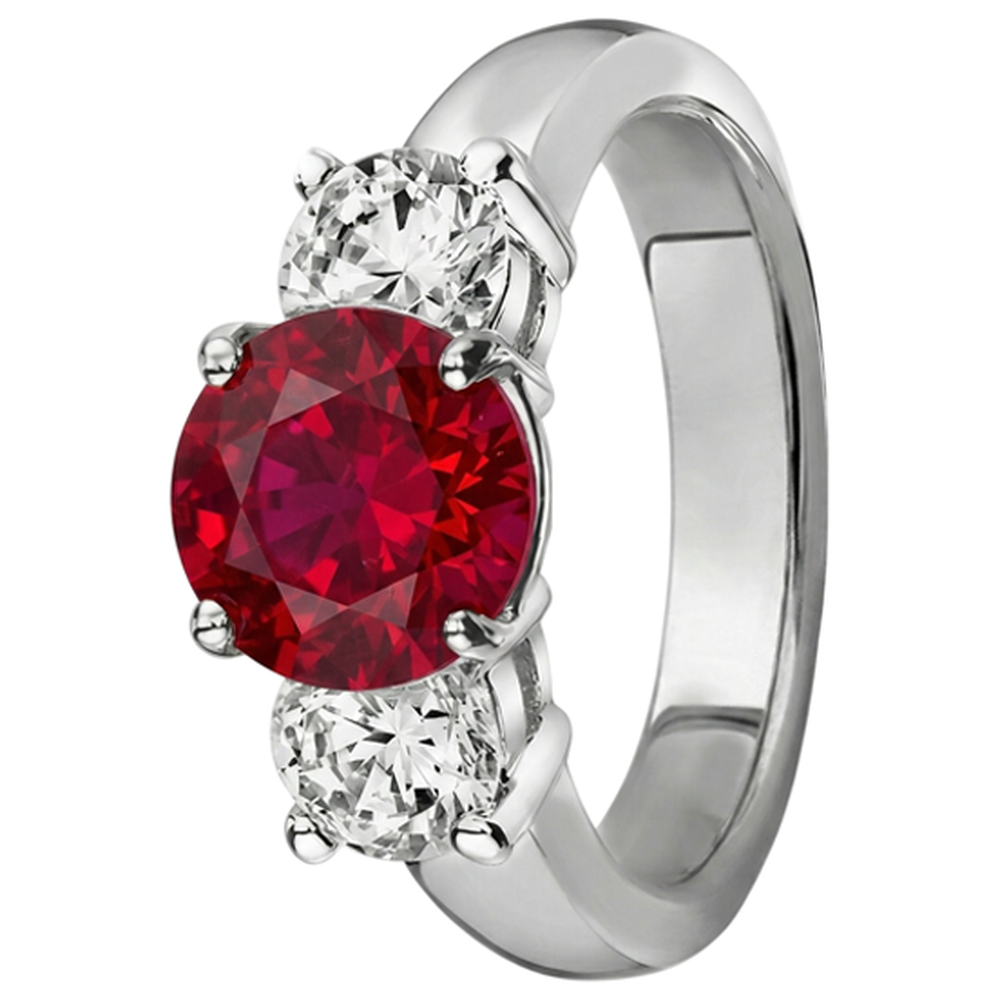 3.50 Ct. 3 Stone Ruby And Natural Earth Mined Diamond ( Not Lab Grown ) s Ring White Gold Prong Set