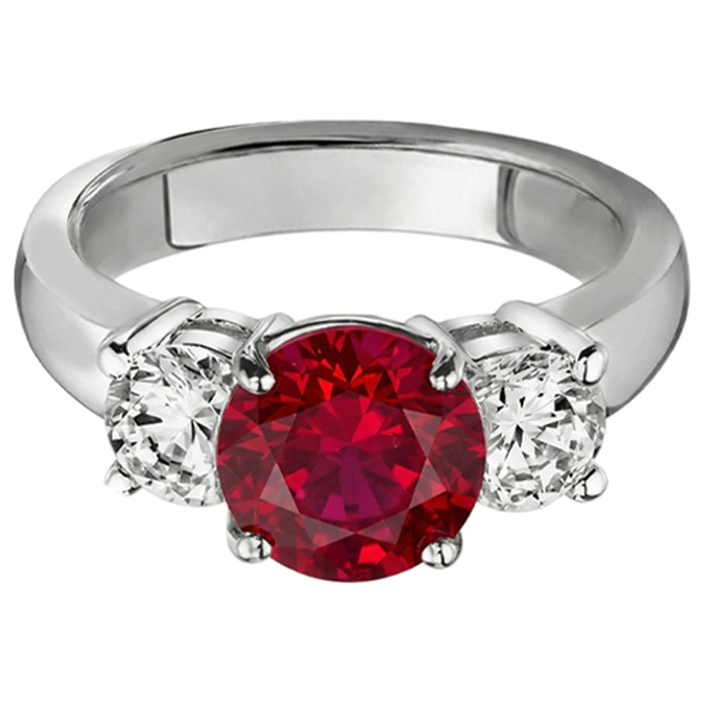 3.50 Ct. 3 Stone Ruby And Natural Earth Mined Diamond ( Not Lab Grown ) s Ring White Gold Prong Set