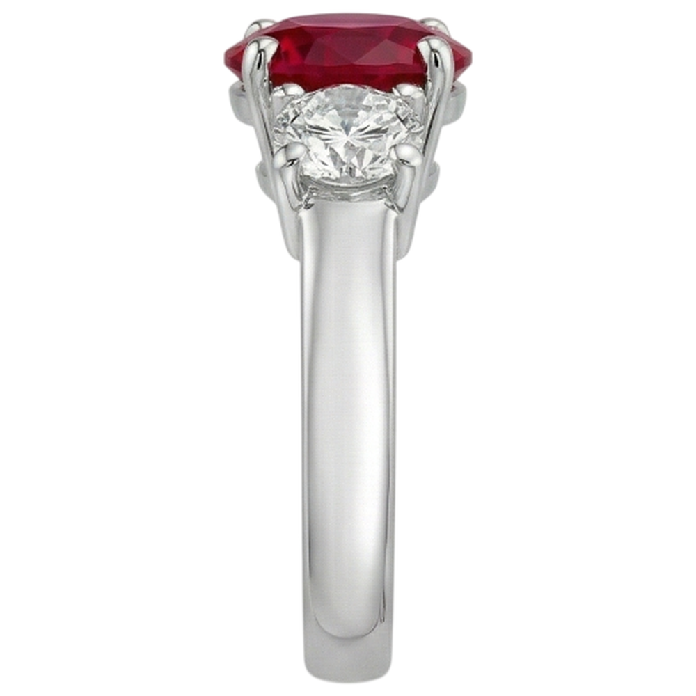 3.50 Ct. 3 Stone Ruby And Natural Earth Mined Diamond ( Not Lab Grown ) s Ring White Gold Prong Set