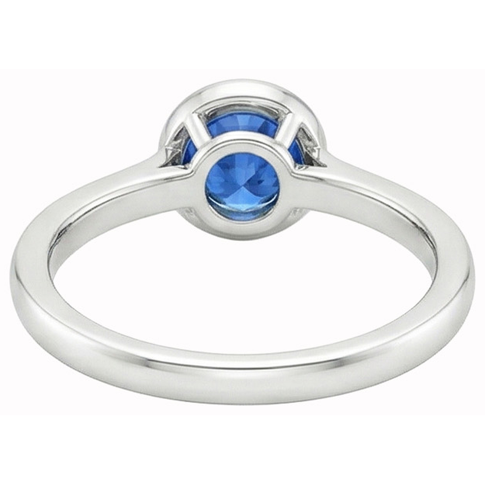 3.50 Ct Bezel Set Round Ceylon Sapphire & Natural Earth Mined Diamond ( Not Lab Grown ) s Ring White Gold 14K