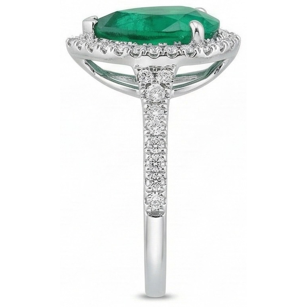 3.50 Ct Pear Cut Green Emerald And Natural Earth Mined Diamond Wedding Ring