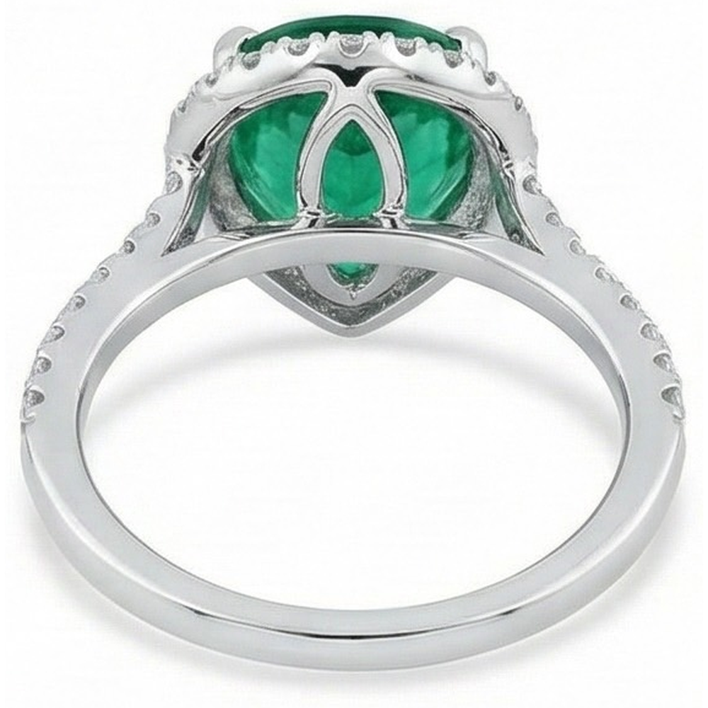 3.50 Ct Pear Cut Green Emerald And Natural Earth Mined Diamond Wedding Ring
