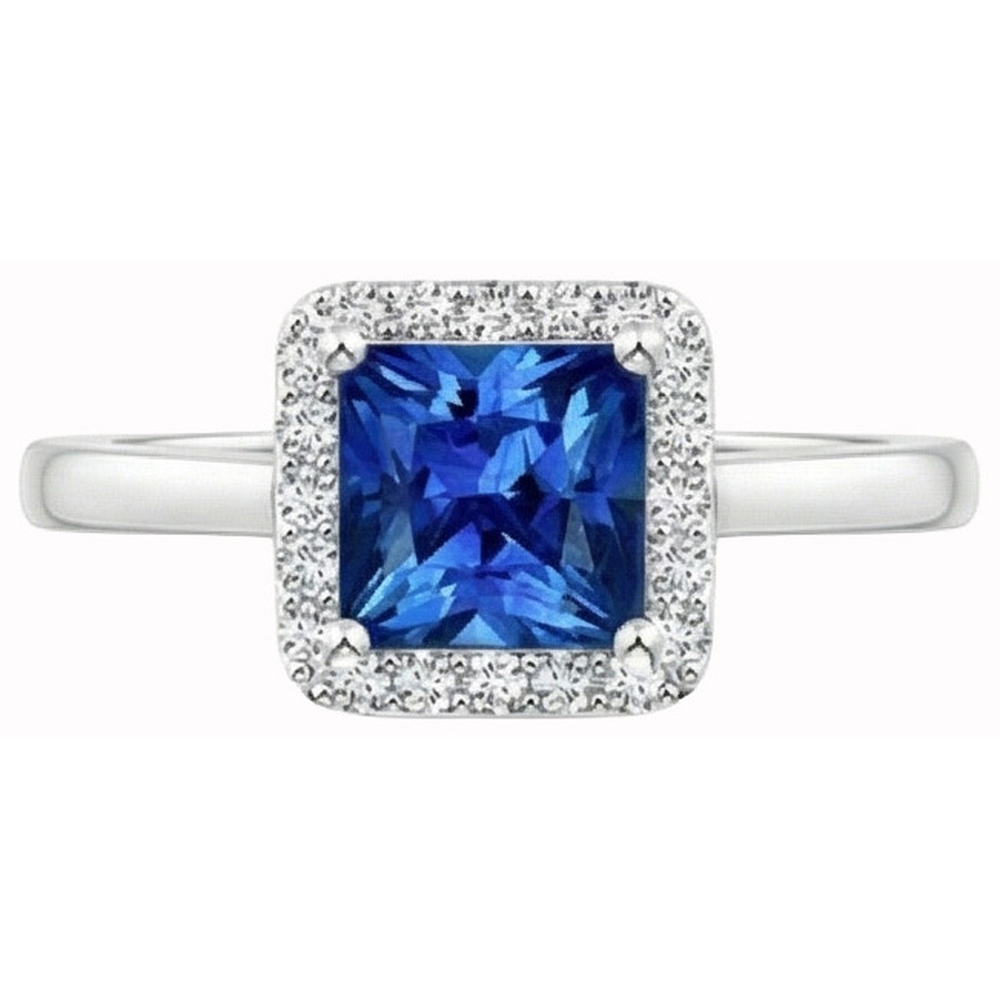 3.50 Ct Princess And Round Sri Lanka Sapphire Natural Earth Mined Diamond ( Not Lab Grown ) Ring White Gold